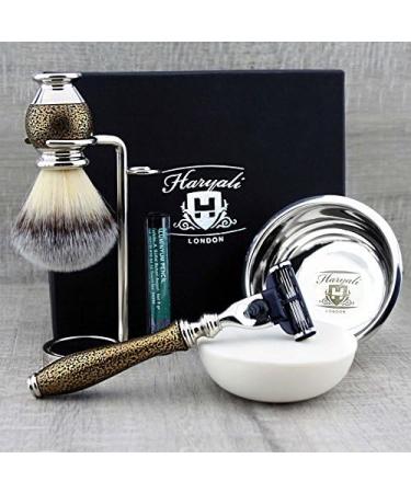 Premium Men's Grooming & Shaving Kit | 3 Edge Razor Badger Hair Brush Soap & Stand - Perfect Gift for Him - Buy Online on GoSupps.com