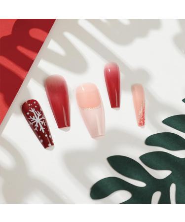 Shop JUSTUSNX 24pc Red Christmas Fake Nails - Square Press-On Snow Design for Women & Girls | Fast International Shipping - Buy Online on GoSupps.com