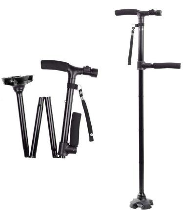 Foldable Walking Cane Double Handle Crutches with Led Light Self-Standing Walking Sticks Height Adjustable Collapsible Telesfor Elderly Balancing Mobility Aid Bright Day