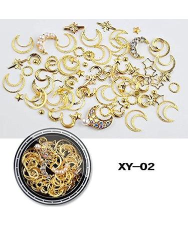 1Box Gold Silver Rivet Nail Studs 3D Nail Decoration Rhinestone Hollow Metal Stud Circle Star Round moon Mixed Manicure Accessories (XY-02) - Buy Online on GoSupps.com