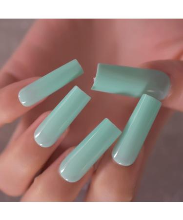 Mint Green Extra Long Square Press On Nails - Glossy Acrylic Nail Set for Women | 24 Pcs Perfect for Prom & Parties - Buy Online on GoSupps.com