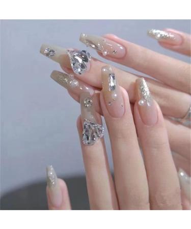Temperament Enhancement Nail Patch Hand-Worn Nail Luxury high-end Fake Nails Flash Diamond Big Crooked Love Bride Nail can be reused Fake Nails Patch (10-Piece Pack). (Size : XS) - Buy Online on GoSupps.com