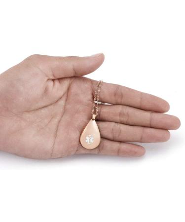 Rose Gold Teardrop Pendant Medical Alert Necklace for Women - Free Engraving - Buy Online on GoSupps.com