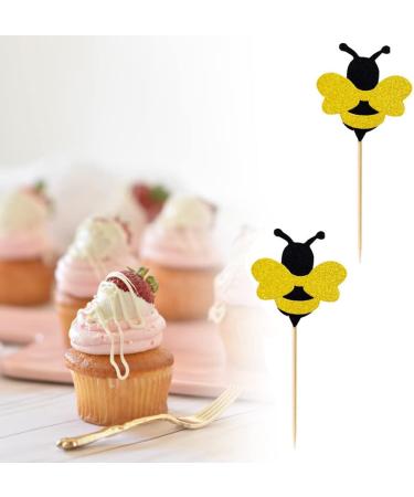 36 Pcs Bee Glitter Cake Decorations Bumble Bee Cupcake Toppers Glitter Cake Decorations Gold Glitter Bee Cupcake Topper for Cupcake Decorations Supplies - Buy Online on GoSupps.com