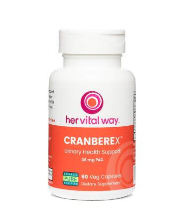 Her Vital Way Cranberex - Cranberry Pills for Women and Men - Cranberry Supplement with 36mg PAC - Cranberry Extract Capsules for Urinary Tract Health and Kidney Care - 60 Veg Capsules