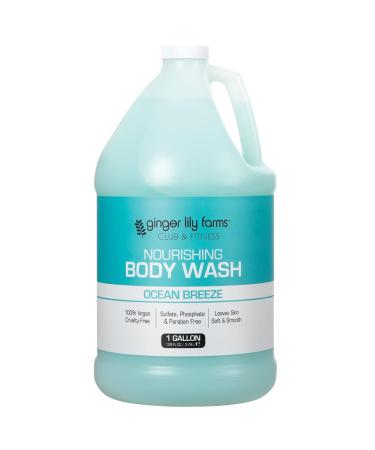 Ginger Lily Farms Club & Fitness Nourishing Body Wash  100% Vegan & Cruelty-Free  Bath & Shower Gel for Men and Women  Ocean Breeze Scent  1 Gallon (128 fl. oz.) Refill 128 Fl Oz (Pack of 1)