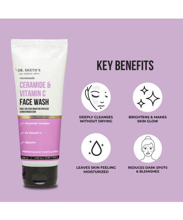 Dr. Sheth's Ceramide & Vitamin C Face Wash - Hydrating Cleanser for All Skin Types (100 mL) | Gentle Formula for Men & Women | International Shipping Available - Buy Online on GoSupps.com