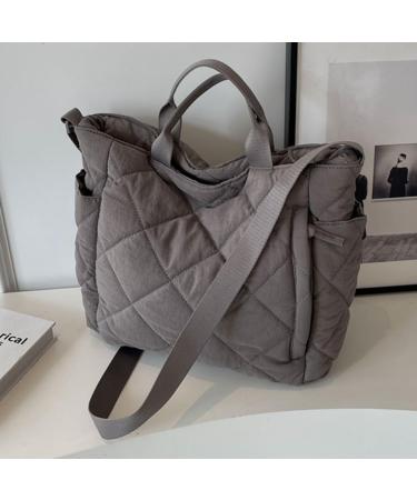 Arvalolet Women's Quilted Winter Shopper Bag - Light Padded Large Capacity Fluffy Hobo Handbag in Gray - Buy Online on GoSupps.com