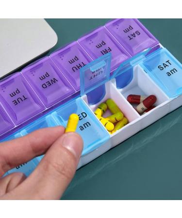 Twice-A-Day Economy Weekly Pill Organizer - Easy-Open AM/PM Medication & Vitamin Storage (Blue & Purple - Buy Online on GoSupps.com