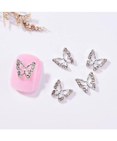 Silver Butterfly Nail Charms - 3D Metallic Rhinestones for Nail Designs | 20pcs - Buy Online on GoSupps.com