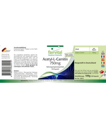 Fairvital Acetyl-L-Carnitine 750mg - High Dose Vegan Supplement | 120 Capsules for Enhanced Energy & Focus - Buy Online on GoSupps.com