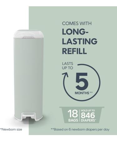 Diaper Genie Platinum Diaper Pail Sage Green - Made in Durable Stainless Steel and Includes 1 Easy Roll Refill with 18 bags - Buy Online on GoSupps.com