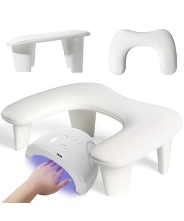 MoyRetty Arm Rest for Nails Tech Ultimate Comfort in Manicure Luxurious White U-shaped Manicure Hand Stand - Premium Leather Easy Assembly(White)