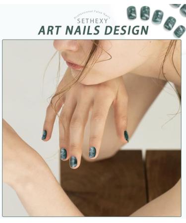 Sethexy Smokey Marble Esmeralda False Nails Glossy Collection - 24Pcs Full Cover Stick on Nails for Women and Girls - Buy Online on GoSupps.com
