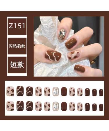 24Pcs/Set Press On Nails Brown Sparkling Diamond Leopard Print Short False Nails Acrylic Fake Nails Full Cover Nails Tips Artificial Finger Manicure Press on nails for Women and Girls - Buy Online on GoSupps.com