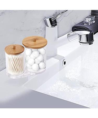 Garta Cotton Swab Holder with Bamboo Lid | Acrylic Qtip Dispenser | Round Cotton Swab Storage Organizer - Buy Online on GoSupps.com