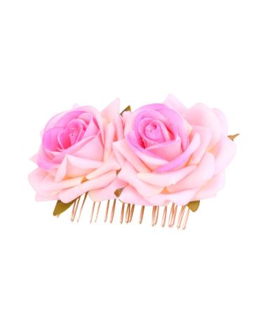 Ipetboom 1pc Red Hair Accessories Hair Comb Pin Hair Accessories Bridal Headpiece Girl Hair Accessory Metal Hair Comb Macrame Garland Bride Pink Roses Wreath