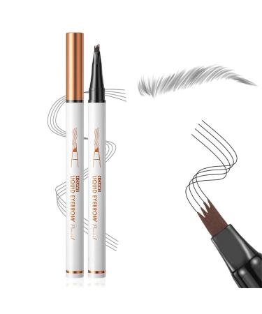 Eyebrow Pencil with 4 Fork Tip 3D Microblading Eyebrow Pencil Natural Makeup Fine Stroke Magic Eyebrow Pencil Microblading Eyebrow Pen Long-Lasting on All Day(Gray)