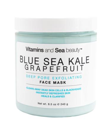 VITAMINS AND SEA BEAUTY  Exfoliating Face Mask Deep Cleansing Purifying Blackhead Pore Control with Blue Sea Kale and Grapefruit  Skincare for All Skin Types  8.5 Fl Oz