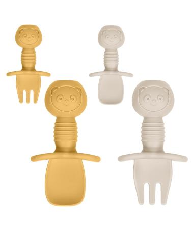 Vicloon Baby Fork and Spoon Set 4Pcs Silicone Self Feeding Utensil Easy Grip Toddler Cutlery Kit Infant Toddler Children First Led Training Weaning Baby Weaning and Feeding Spoons(Apricot-Yellow) - Buy Online on GoSupps.com