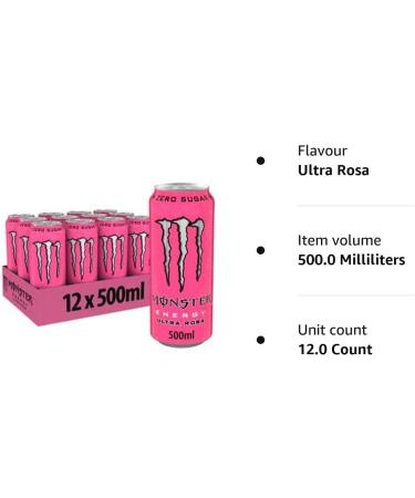 Monster Energy Drink 12x500ml (Ultra Rosa) Ultra Rosa 500 ml (Pack of 12) - Buy Online on GoSupps.com