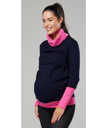 Happy Mama Women's Maternity Nursing Jumper Sweatshirt 348 - Navy & Fuchsia (Size 16-18) - Buy Online on GoSupps.com