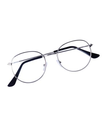Unisex Reading Glasses Men Women Retro Vintage Metal Frame Clear Lens+ Glasses Strap Silver 2.5 Diopters