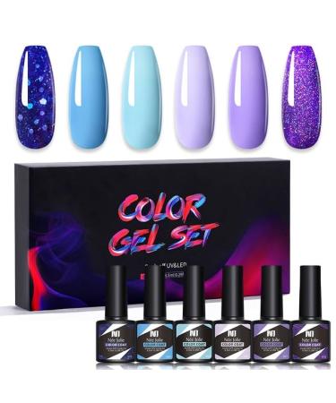 6Pcs Gel Nail Polish Set Gel Polish Glitter Kit for Manicure Nail Design Art Semi Permanent Varnish Hybrid Base Top Coat - (Color: MJ-6920)