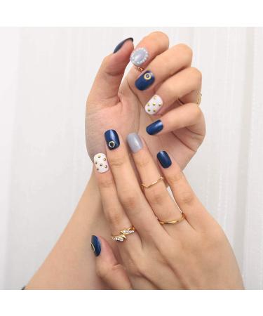 Bohend Blue Pearl Square Press-On Nails - 24 pcs Heart Shiny Fake Nails for Women & Girls - International Shipping Available - Buy Online on GoSupps.com