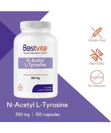 Bestvite N-Acetyl L-Tyrosine 350mg (NALT) 120 Capsules - Non GMO, Gluten Free - 120 Servings - Buy Online on GoSupps.com