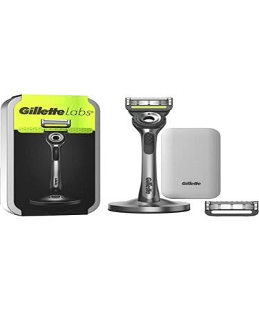 Gillette Labs men's razor with peeling rod + 2 replacement razor + magnetic foot and travel case original gifts for men razor + 2 blades