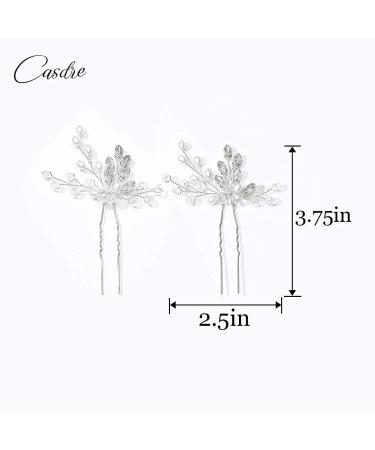 Casdre Crystal Bride Wedding Hair Pins - Silver Rhinestone Pearl Bridal Accessories (Pack of 2) - Buy Online on GoSupps.com