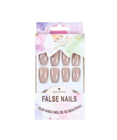 Brishow Coffin Artificial Nails - 24 Pcs Full Cover Natural Ballerina Acrylic Press-On Nails for Women & Girls - Buy Online on GoSupps.com