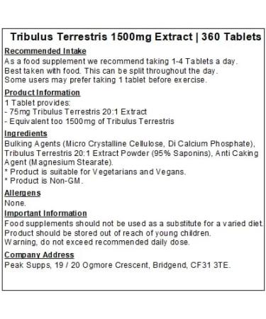 Tribulus Terrestris 1500mg Tablets - Vegan Friendly (360 Tablets) 360 count (Pack of 1) - Buy Online on GoSupps.com