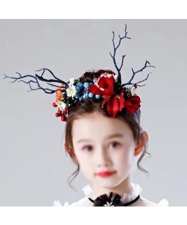 Antler Horn Headband - Christmas Reindeer Hairband with Berry & Tree Branches | Festive Holiday Headwear - Buy Online on GoSupps.com