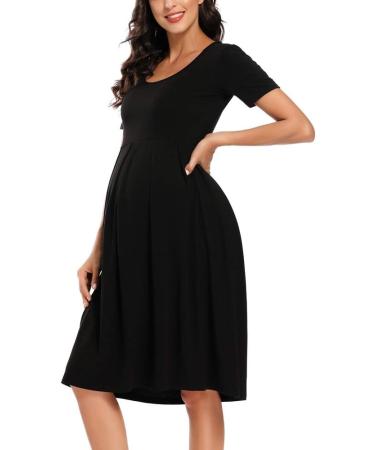 Love2Mi Maternity Dress XL Black - Short-Sleeve A-Line Midi Pregnant Dress - Buy Online on GoSupps.com