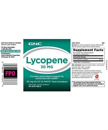 GNC Lycopene 30mg Softgels - 60 Count, Supports Cardiovascular Health - Buy Online on GoSupps.com