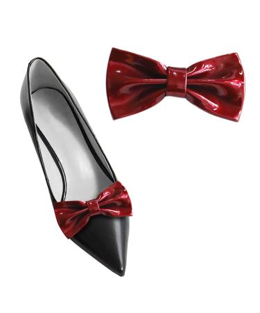 2 pieces of paint leather-loop shoe clips removable women's shoe buckle fashionable shoe decoration for high heels accessories dark red