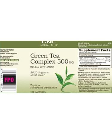 GNC Herbal Plus Green Tea Complex 500mg - 100 Capsules | Metabolism Support - Buy Online on GoSupps.com