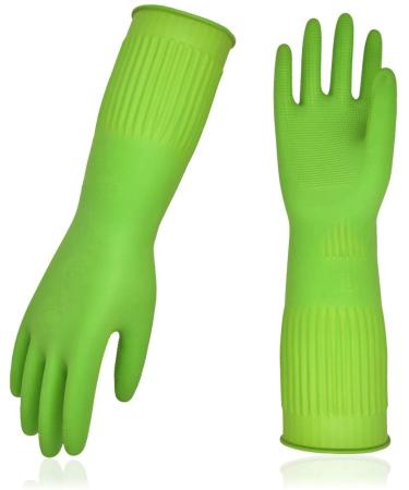 Vgo... 3 Pairs Household Cleaning Gloves Rubber Dishwashing Gloves Extra Thick Long Sleeves (RB2143) L(3 Pack) Green RB2143