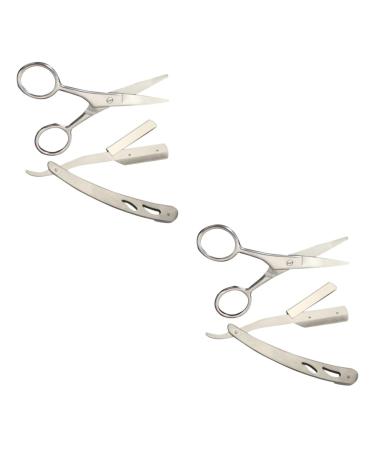 Angoily 4 Pieces Mustache Scissors Razor Stainless Steel Hand Razor Barber Shaving Tools Yangjiang Manual