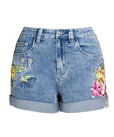 COMLIFE Women's Summer Holes Shorts Irregular Denim Shorts Tassels Denim Pants Mid Waisted Shorts Blue-sl095 Medium
