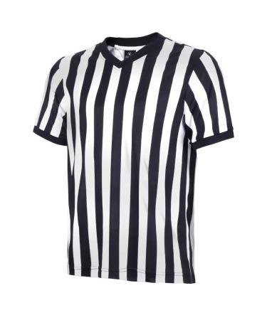 allentian Men's Referee Shirt - Official Black & White Stripe Referee/Umpire Jersey  Pro-Style V-Neck Referee Uniform, Great for Basketball, Football, & Soccer V Neck Medium