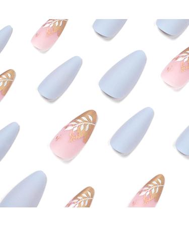 24Pcs Almond Press on Nails Short Matte French Stick on Nails - Baby Blue/Pink False Nails for Women Stiletto Nail Art - Buy Online on GoSupps.com