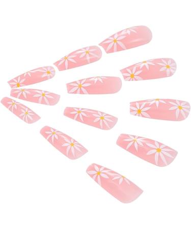 Coffin False Nails Long Fake Nails French Flowers Press on Nails Ballerina Acrylic Stick on Nails 24pcs for Women and Girls (Color : PINK Size : B) - Buy Online on GoSupps.com