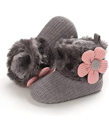 Spring Baby Winter Warm Fleece Booties | Non-Slip Soft Sole Shoes for Girls Boys | Prewalker Boots 6-12 Months Grey - Buy Online on GoSupps.com