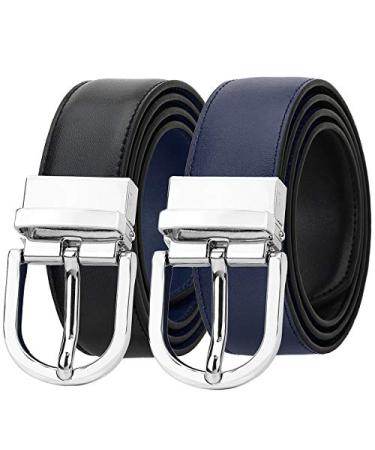Falari Reversible Belt Genuine Leather Fashion Belt With Single Prong Buckle For Women Youth Kids (1 Belt for 2 Colors) Black/Navy L (fit waist 26-38)