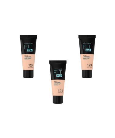 Maybelline New York Fit Me Matte & Poreless Fluid Foundation - 124 Sand, Pack of 3 (3 x 30 ml)