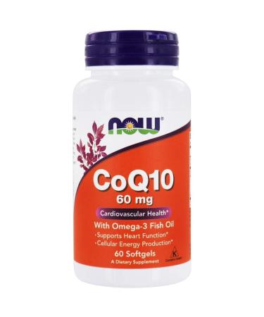 NOW Foods CoQ10 w/Omega 3 Fish Oils 60 mg 60 Sgels (Pack of 2)