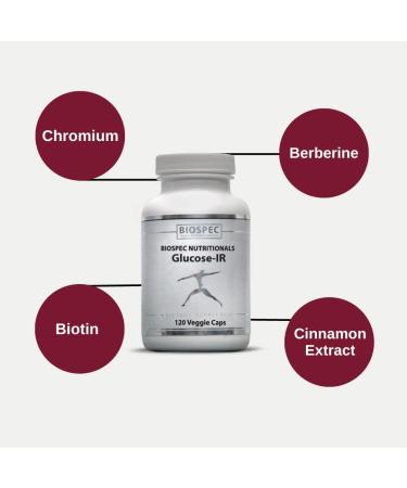 Biospec Nutritionals Glucose-IR Supplement - Cinnamon Extract, Chromium, Berberine and Biotin - 120 Capsules - Buy Online on GoSupps.com